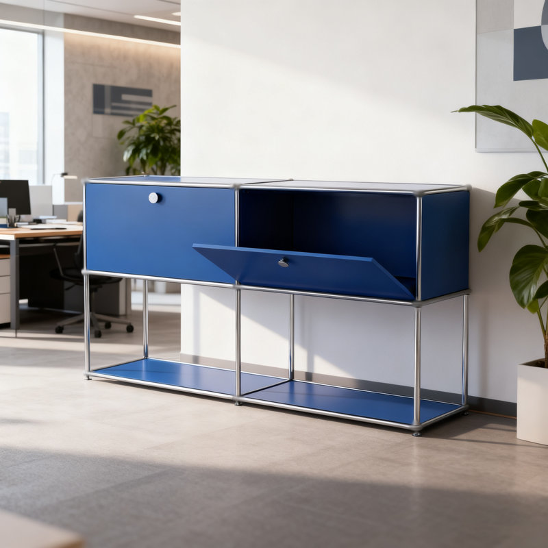 Modular Metal Office Storage Cabinet With Adjustable Shelves, Blue