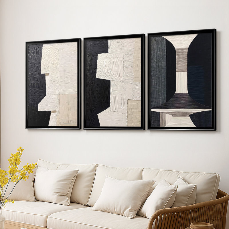 ABSTRACT Series DCLXVII - Toile tendue avec châssis sur mesure - 3 pièces, H 21 po x l 30 po