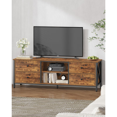 TV Stand Cabinet up to 55/65 Inch, TV Unit with 4 Drawers and 2 Open Shelves, TV Console Table for Living Room, Bedroom, Entertainment Room, Industrial, Rustic Brown