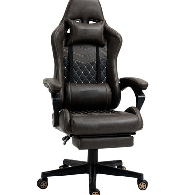 Comfortable Racing Recliner Chair In Brown, Pu Leather, Adjustable, Footrest, Lumbar Aid Gaming Armchair Brown Adjustable Height,