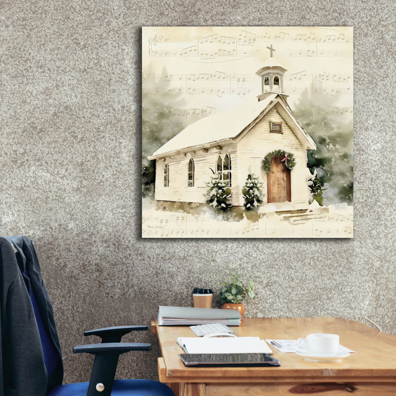Toile épique «Country Church At Christmas 2» par Nicole DeCamp, art mural épique, 37 po x 37 po, H 37 po x l 37 po