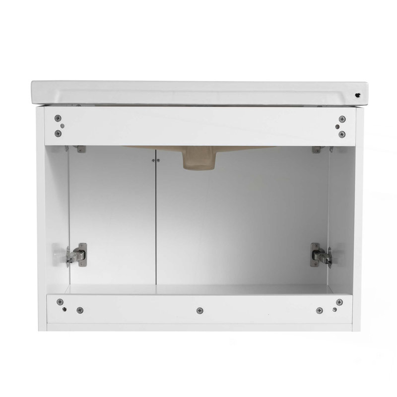 Meuble-lavabo de salle de bain avec lavabo, pour petite salle de bain, meuble-lavabo avec porte à fermeture douce, Blanc, 28"