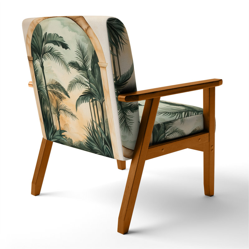 Chaise rembourrée Coastal Tropical, Accoudoirs carrés bruns