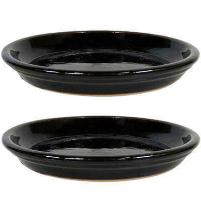Ensemble de 2 pots à fleurs ronds en céramique émaillée - Convient aux jardinières de 9 po - Gris