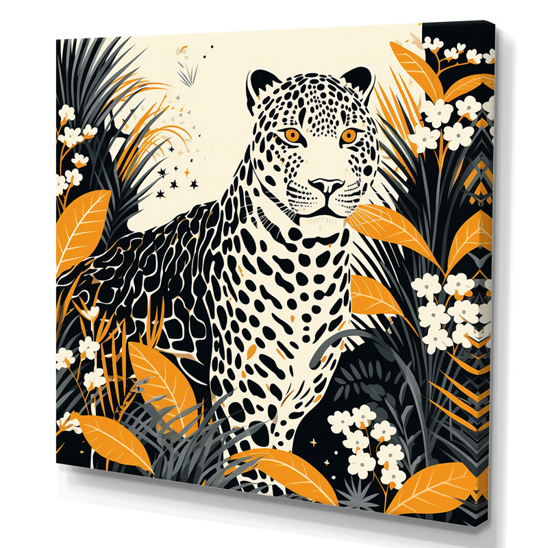 Jaune et bleu léopard collage III - art mural léopard / guépard, Toile tendue, H 16 po x l 16 po x P 1 po