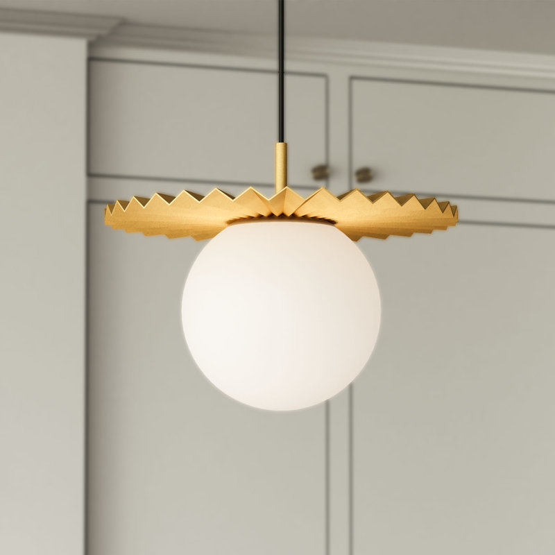Luminaire suspendu sphère 1 lumière Carletta, Or brossé / verre opale mat, H 11,75 po x l 13,88 po x P 13,88 po