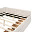 Grand lit plateforme tapissier avec port USB et 2 tiroirs, beige