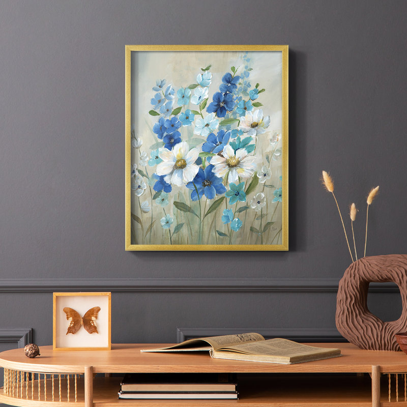 «Blue Garden II», reproduction encadrée - bois massif, Or, H 20 po x l 16 po