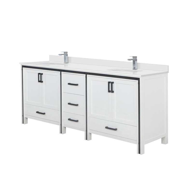 Meuble-lavabo double blanc 84 po X P 22 po D, ensemble de comptoir en quartz blanc et robinet, Blanc, 84"