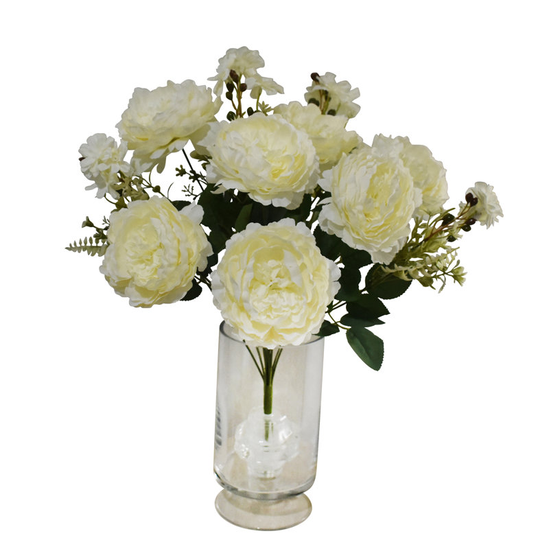Faux buissons de pivoines - 11 têtes, Crème