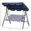 Balancelle d'extérieur bleu foncé 3. Coussin amovible. Cadre en acier. Auvent réglable pour le bord de la piscine. Support de dos confortable. Capacité de 440 lb. 69,1 po x 44,41 po, 59,75 po. Assemblage requis