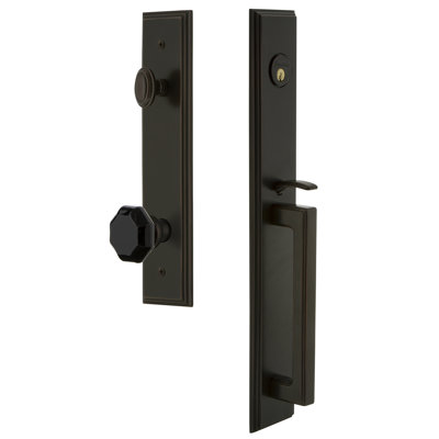 Carré Handleset with Single Cylinder Deadbolt and Lyon Door Knob and Rosette