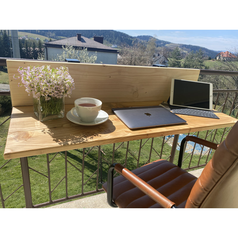 Heartwell Rectangular Pine Solid Wood Steel Outdoor Balcony Table - 110 cm W 40 cm D