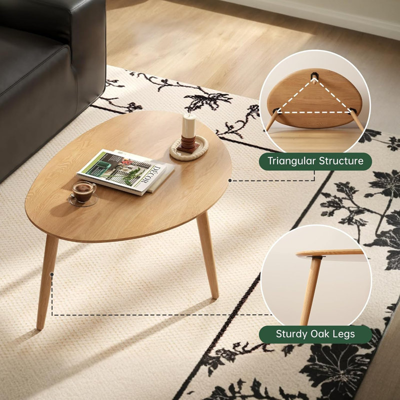 Table d'appoint ovale moderne Mid-Century l 25 po en chêne massif, Chêne, H 19,7 po x l 25,6 po x P 25,6 po