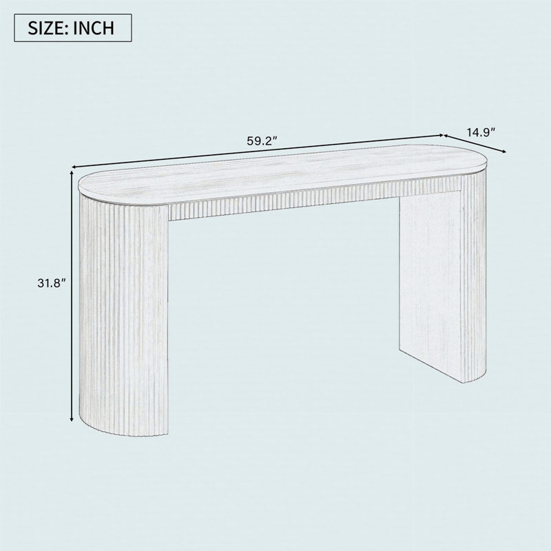 Curved Design Console Table With Unique Vertical Stripe Design, Natural