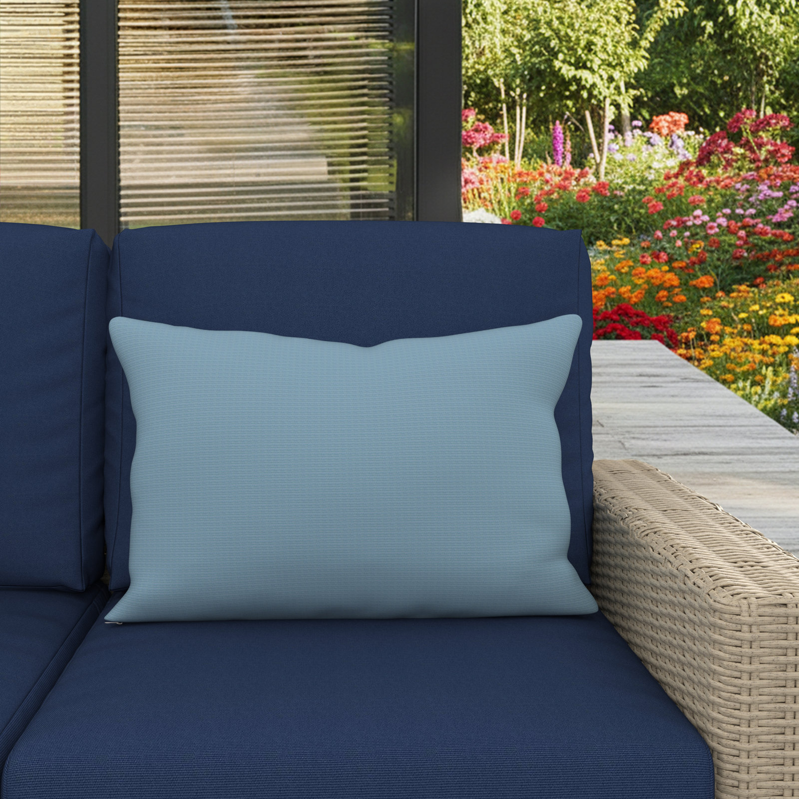 Amala 20" x 3" Sunbrella® Throw Pillow, Canvas Air Blue