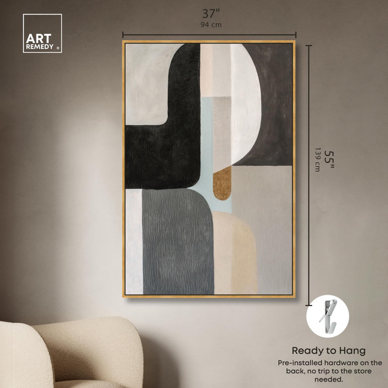 Art géométrique «Boho» par Art Remedy, Cadre flottant doré, H 55 po x l 37 po