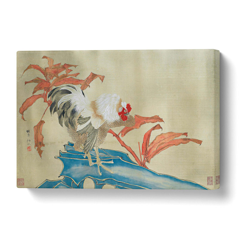Rooster & Flowers - Wrapped Canvas, 40.6 cm H x 61 cm W