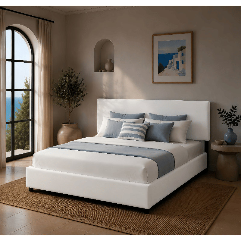 4 Drawers Storage Upholstered Bed, King, White