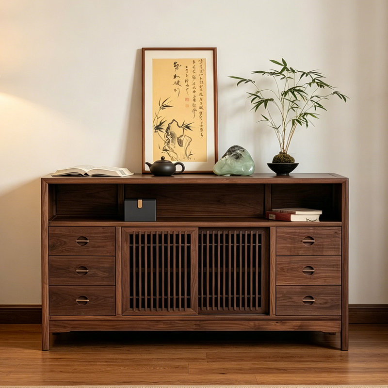 Nouvelle armoire d'entrée en bois massif de style chinois, H 35,4 po x l 63 po x P 15,7 po