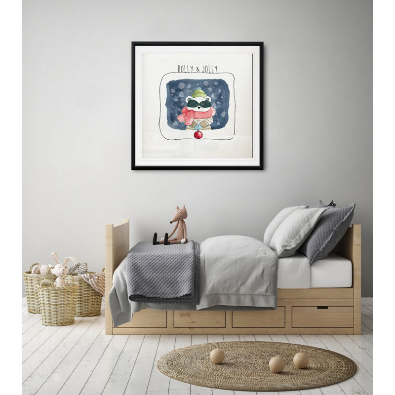 Raton laveur de Noël - art sur toile, H 17,5 po x l 17,5 po x P 1,5 po, Cadre plastique noir