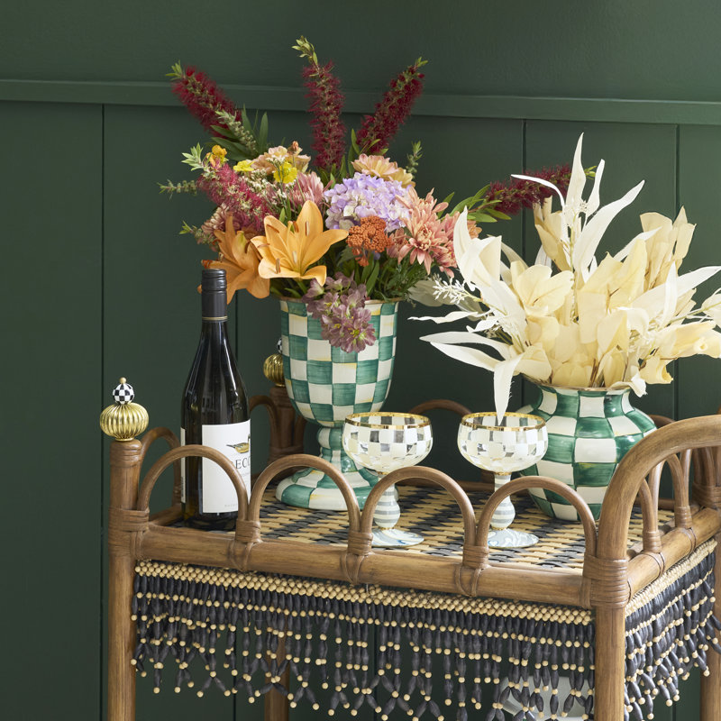 Check Pedestal Vase, Green/White