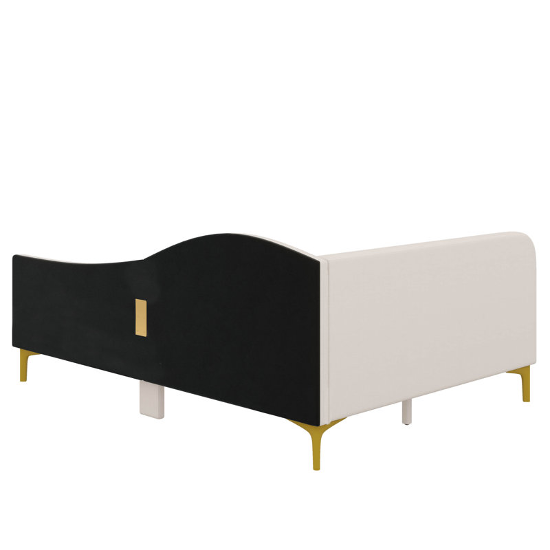 Lit de jour rembourré luxueux avec tête de lit élégante et accoudoirs confortables, Lit double, Beige