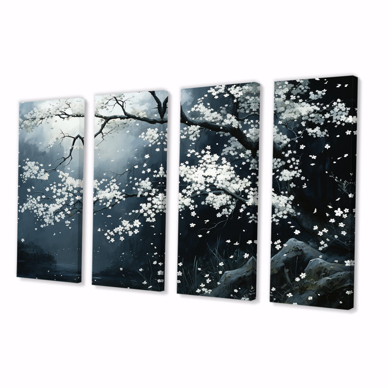Art mural blanc et noir 4 pièces Tachisme, H 28 po x l 48 po