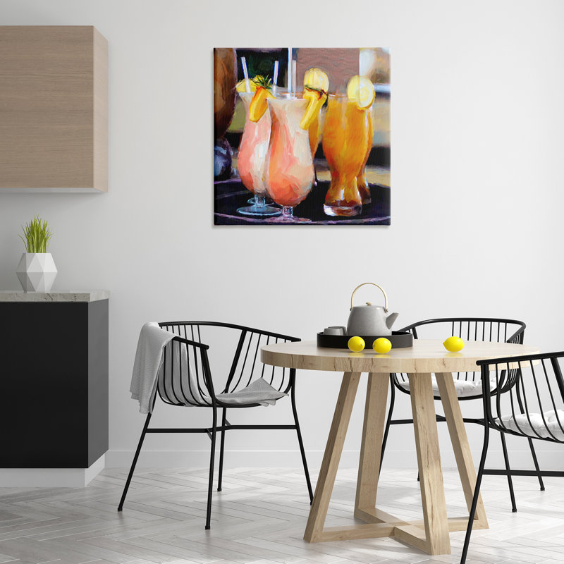 Art tropical sur toile, "Tropical cocktails" sur plateau par Mary Lou Johnson, H 30 po x l 30 po