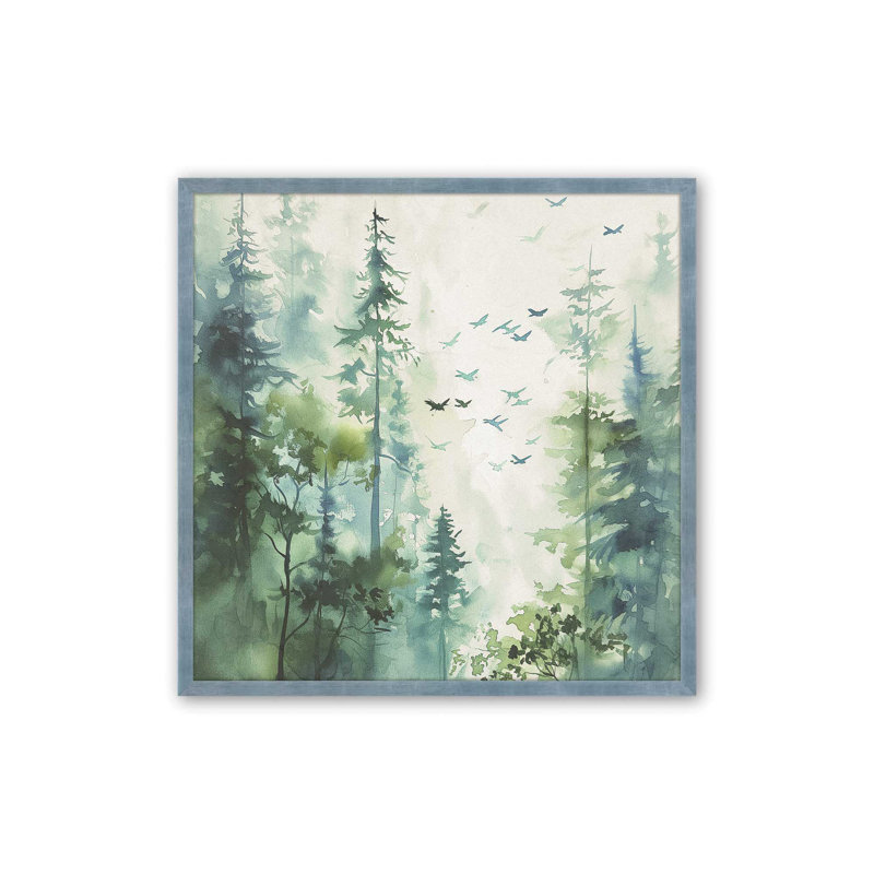 Oiseaux des bois dans la brume II, Cadre électrique ciel électrique, H 17,75 po x l 17,75 po