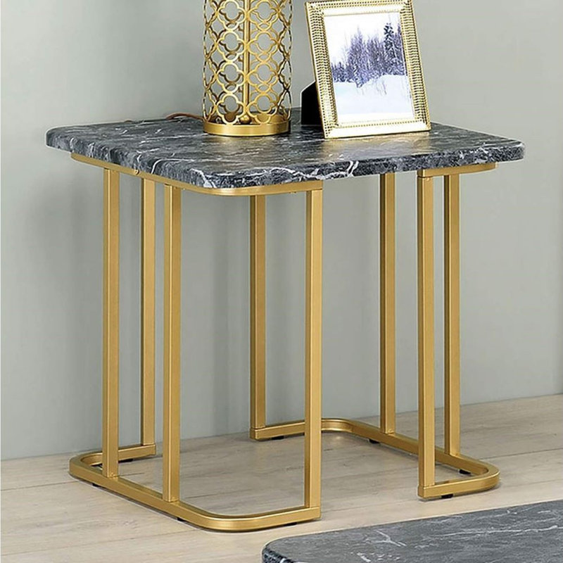 Crisia 23,6 po Table de bout carrée noire / dorée en faux marbre avec structure en acier plaqué