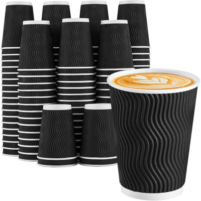 Tasses à café jetables, paquet de 100 tasses à café en papier de 100 oz pour boissons chaudes ou froides, gobelet ondulé à paroi ondulée (noir)