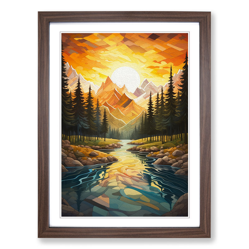Landscape Geometric No.2 - Single Picture Frame Print on Wood, Walnut Framed, 34cm H x 25cm W
