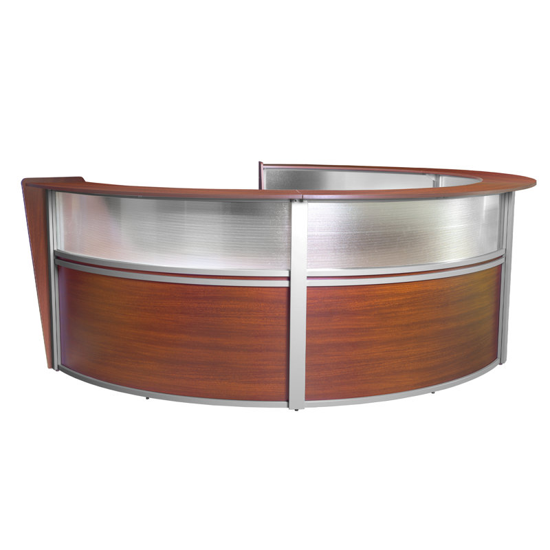 Poste de travail courbé Nahjai Marque Plexi, Cerisier, H 45,5 po x l 124,5 po x P 49 po