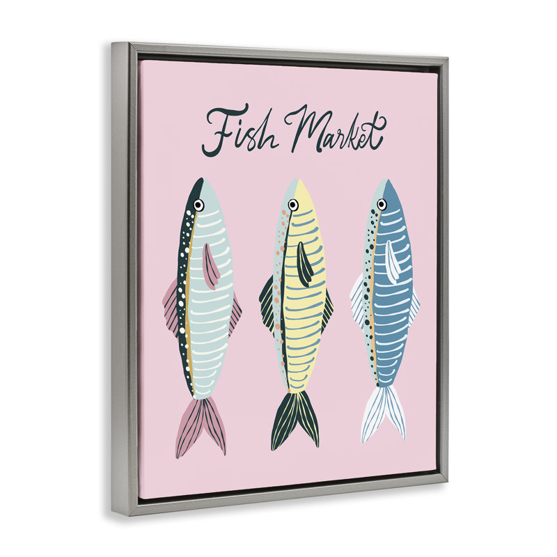 Cadre flottant Quirky Coastal Fish Market, design par Hey Bre! Creative Studio, H 31 po x l 25 po, Cadre flottant gris lustré