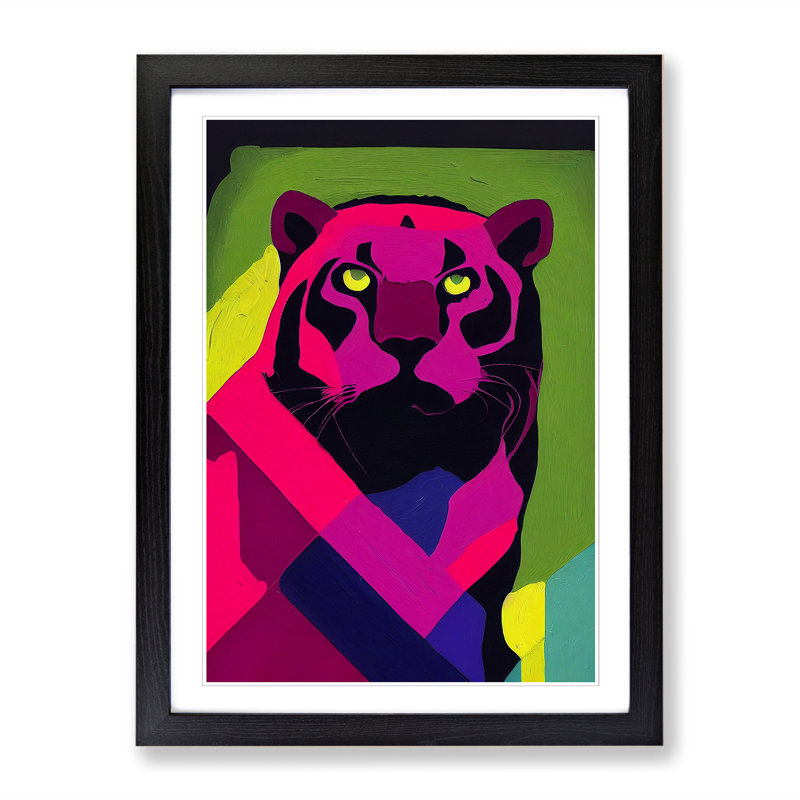 Panther Pop Art Vol.2 - Single Picture Frame Painting, 34cm H x 25cm W x 2cm D, Walnut