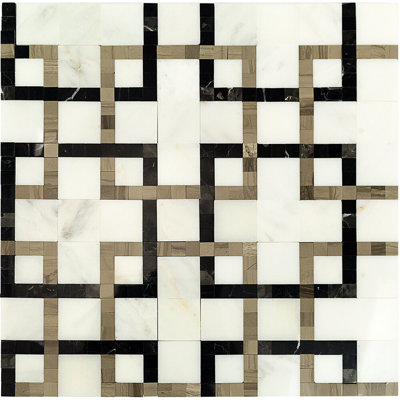 Labyrinth 11x11 Polished Nero Lined Marble Mosaic Tile