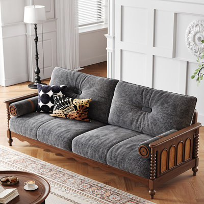 Medieval style luxury wood and fabric sofa