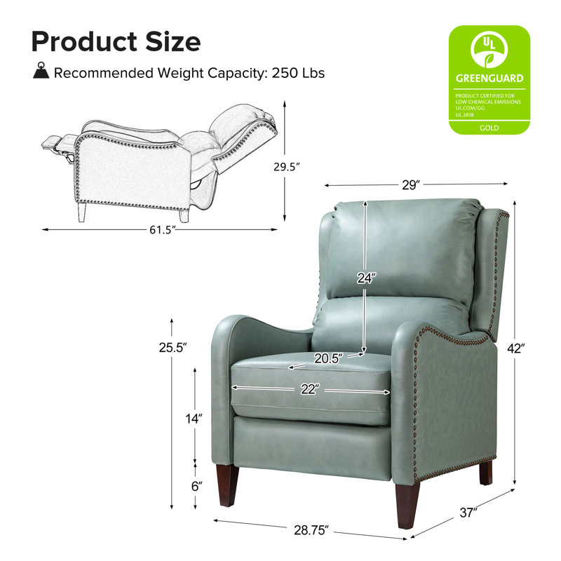 Fauteuil inclinable en cuir Beecher 28,75 po, Cuir pleine fleur gris