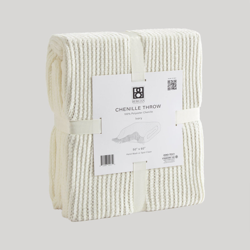 Bebejan Chenille Throw, Ivory