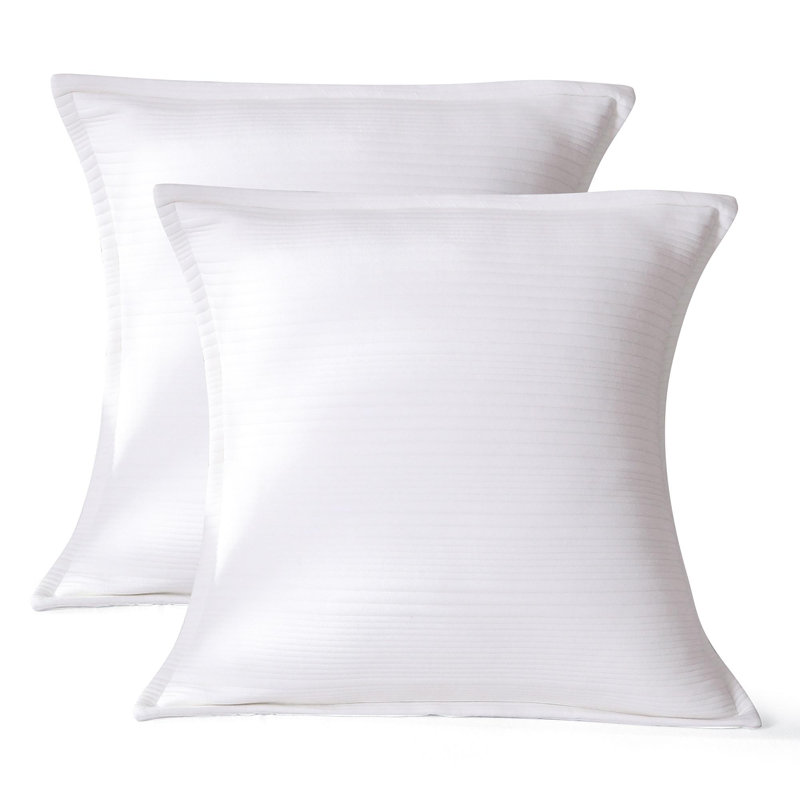 Taies décoratives européennes en jersey de coton rayé 26 po x 26 po Jersey, Blanc