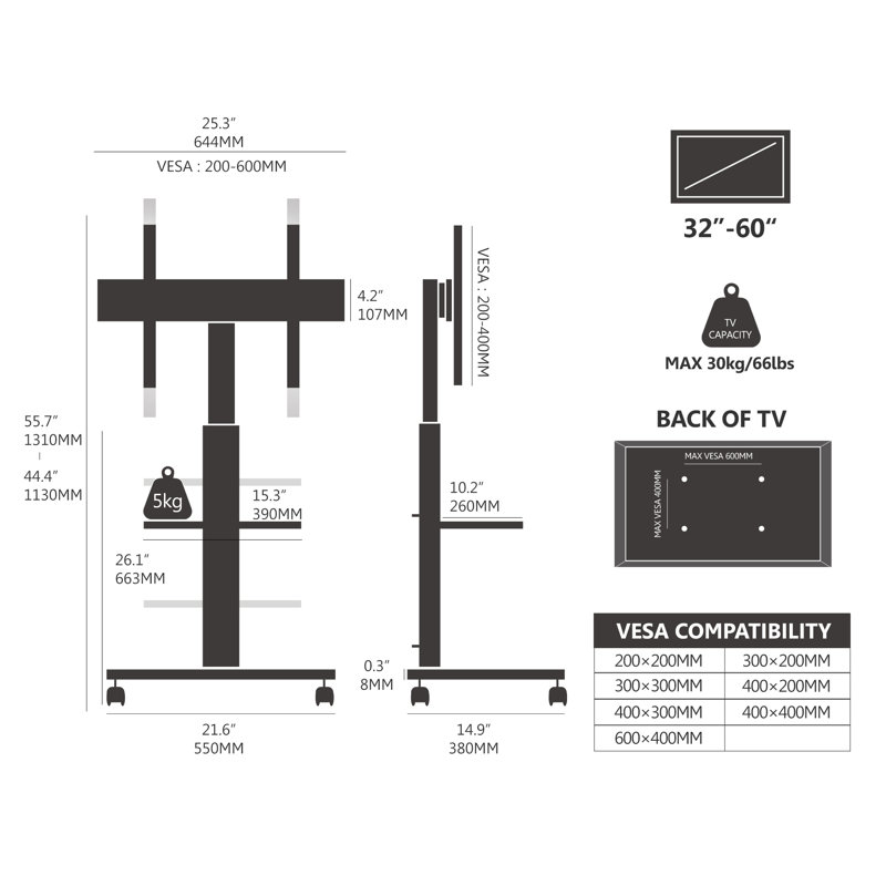 Glass Bottom Removable Tv Stand, Suitable For 32-60 Inch