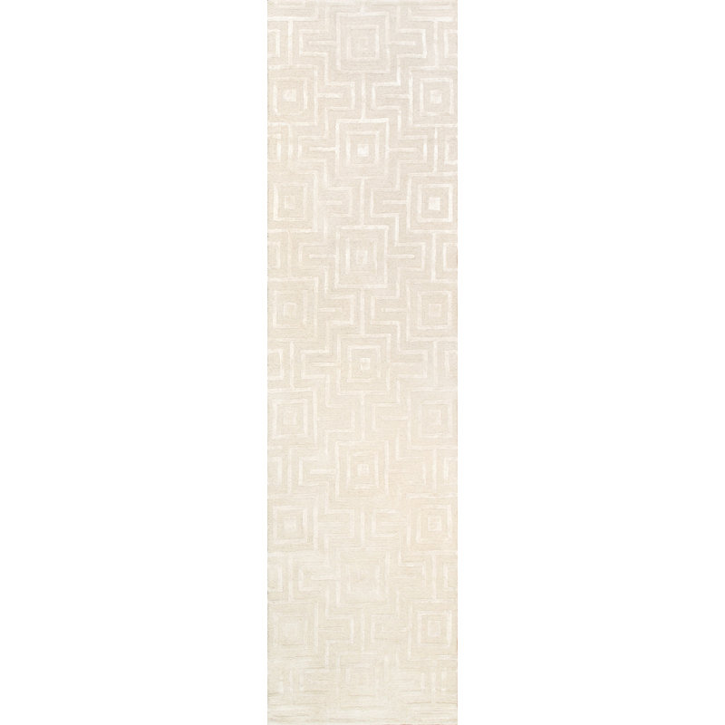 Tapis ivoire touffeté à la main Edgy, Tapis de couloir 2 pi 7 po x 10 pi