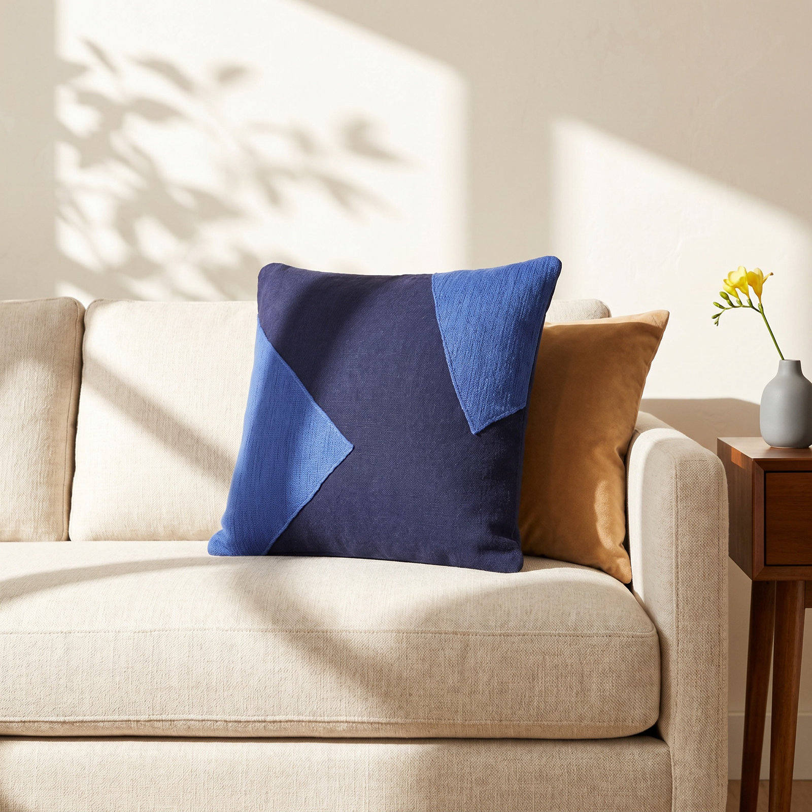 Auburn Handmade Cotton Pillow Cover, Square 20", Blue/Black, Polyester