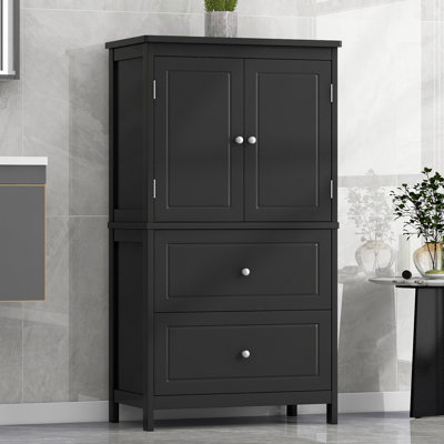 Bathroom Storage Cabinet, Cabinet With Two Doors And Drawers, Adjustable Shelf, MDF Board, Bathroom Storage