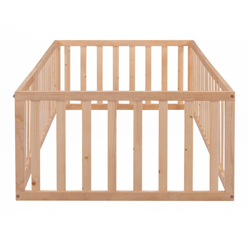 Wood Daybed Frame With Fence, Natural, Twin