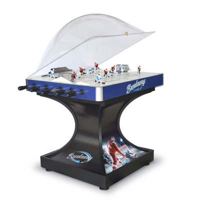 Table de hockey en dôme Hathaway Breakaway de 41 po pour salle de jeux familiale - avec poignées EZ-Grip, plateau en dôme facile à ouvrir, unité de pointage à DEL, accents en métal chromé durable et niveleurs de pieds - Finition bleue / noire
