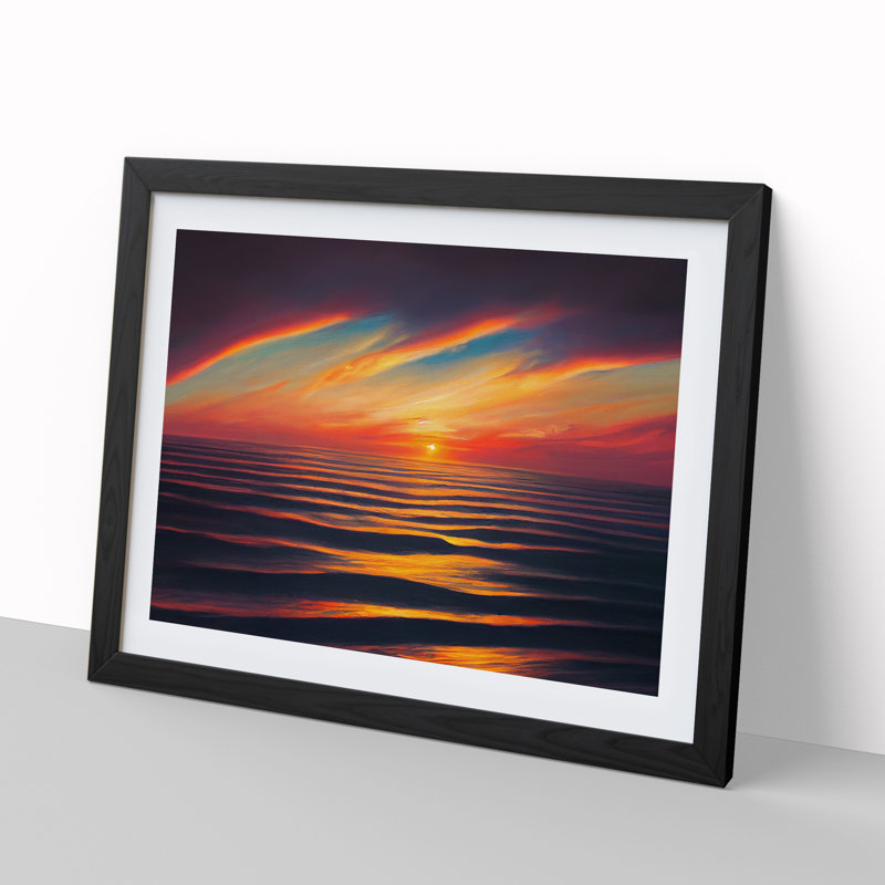XH1022-8619X Sunset Seascape Vol.1 - Single Picture Frame Print, 25cm H x 34cm W, Black