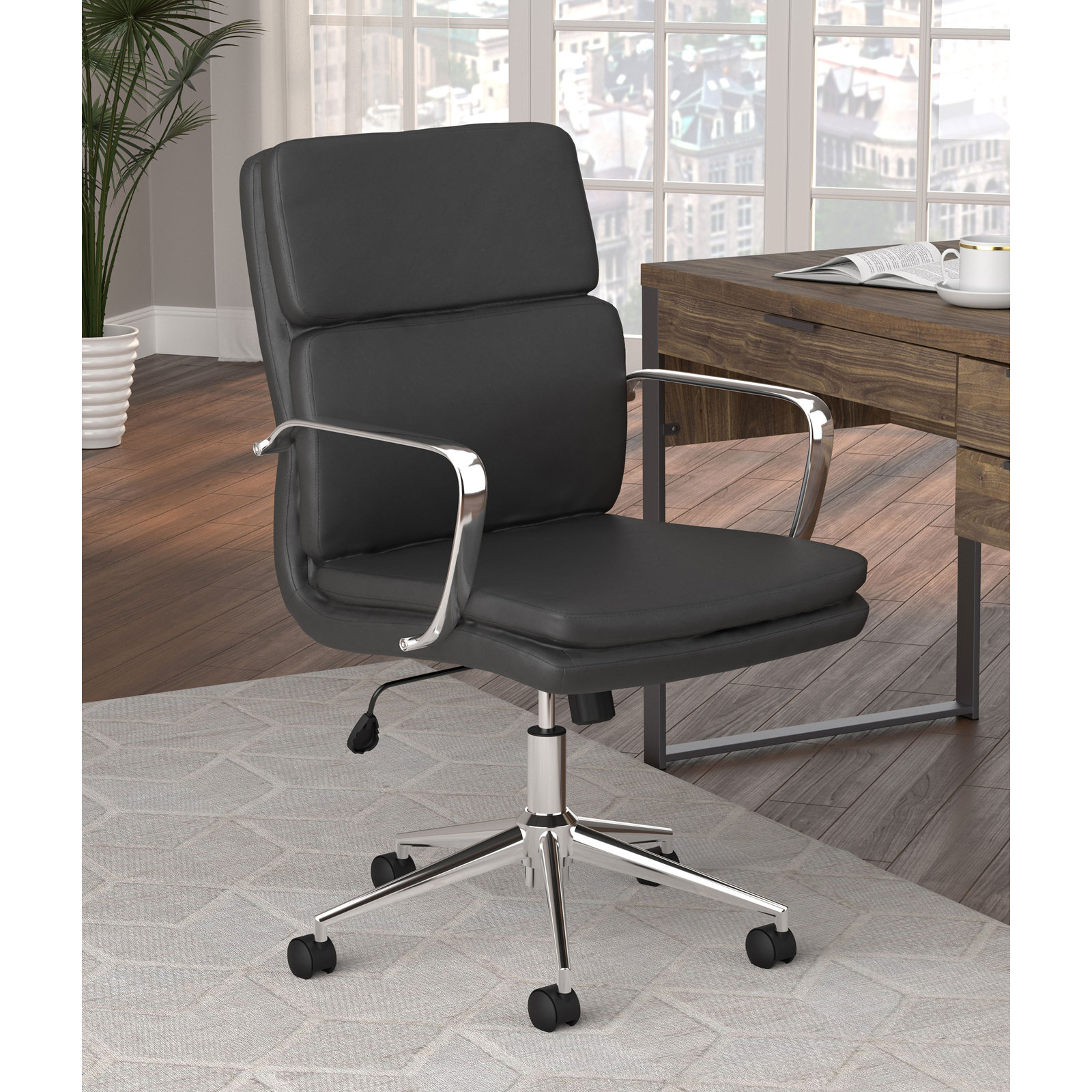 Rusanka Swivel Office Chair, Black, 21"