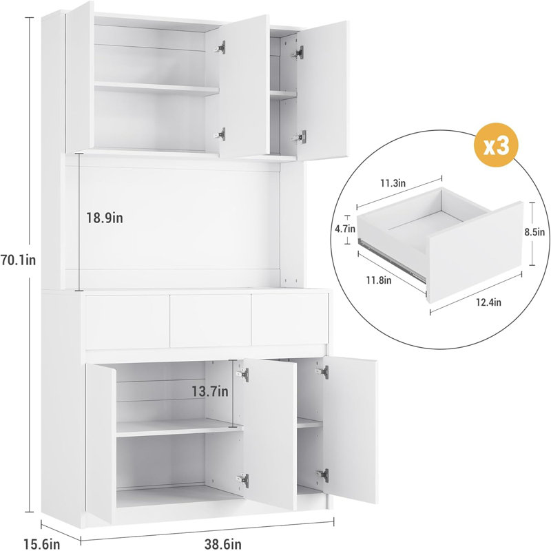 178.1cm Kitchen Pantry, White